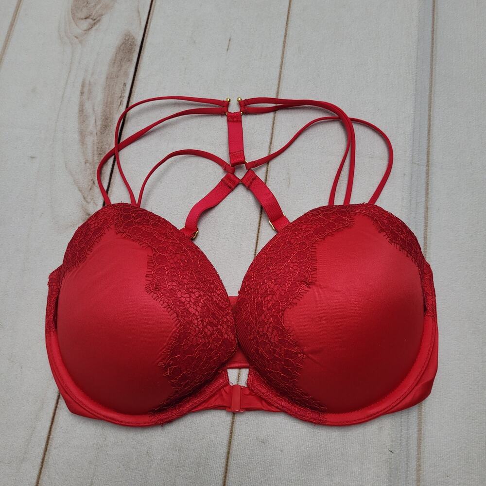 Victorias Secret VS very sexy push up bra 32DD lace front clasp padded strappy